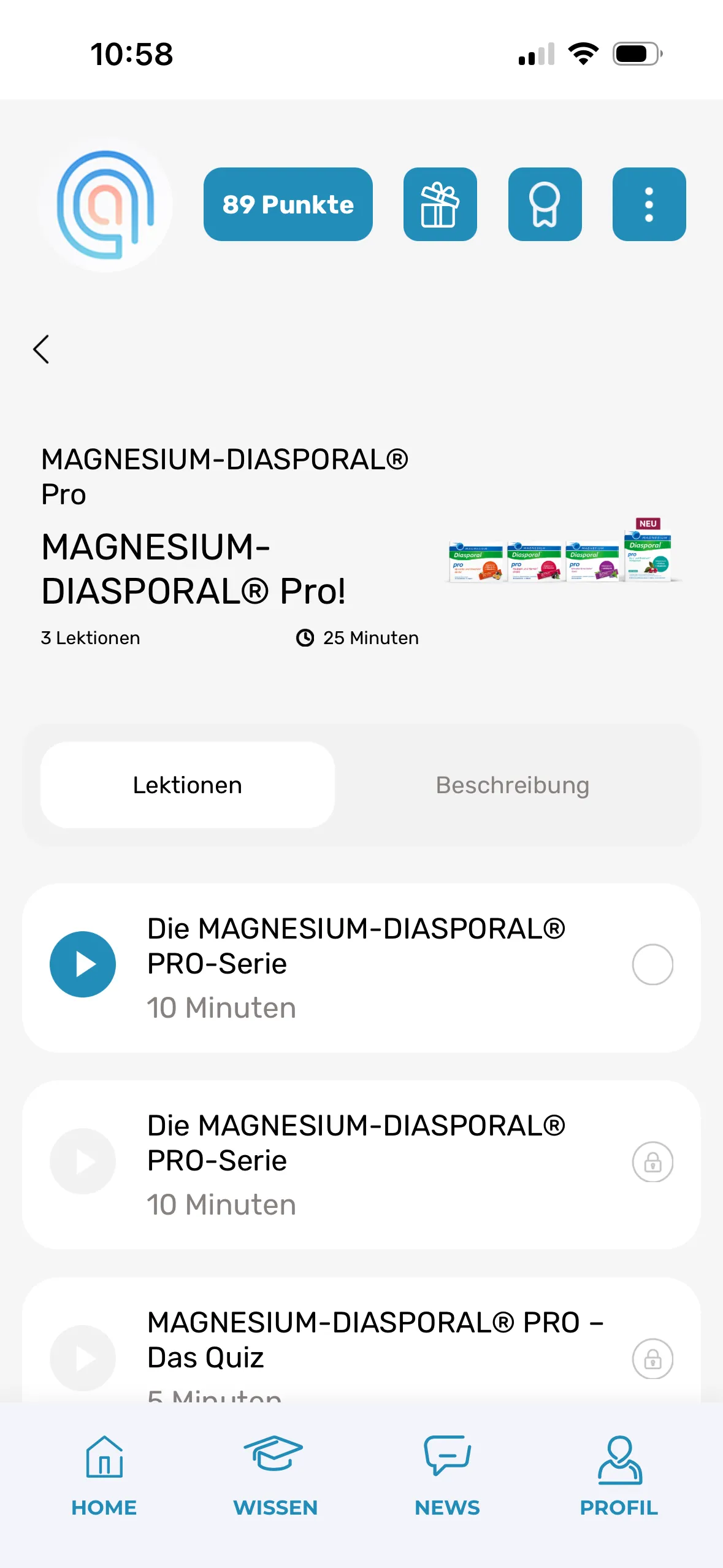 ApoCampus Lektionsdetail mit Kursinformationen, Lernzeit und aufeinanderfolgenden Lektionen