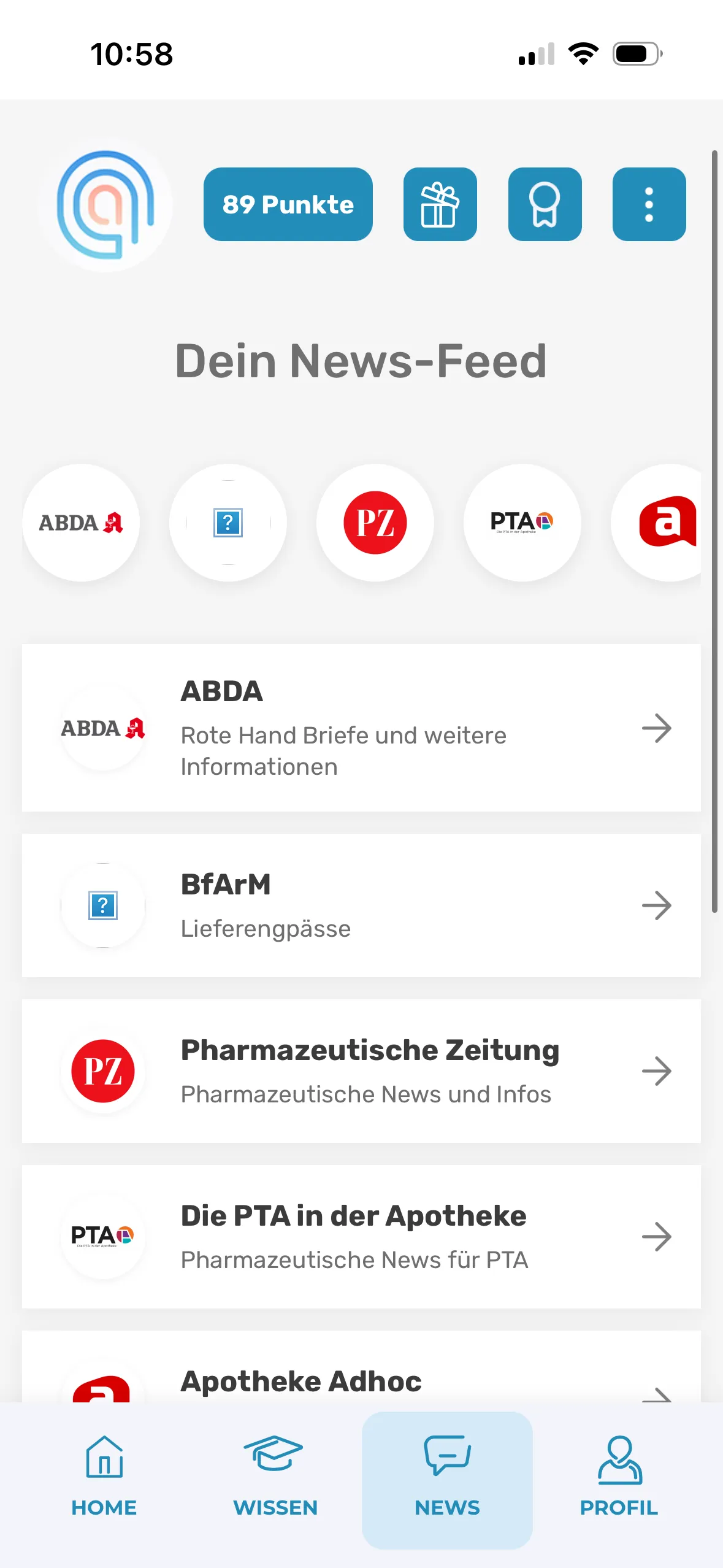 ApoCampus News-Feed mit ausgewählten Quellen aus dem Healthcare-Markt