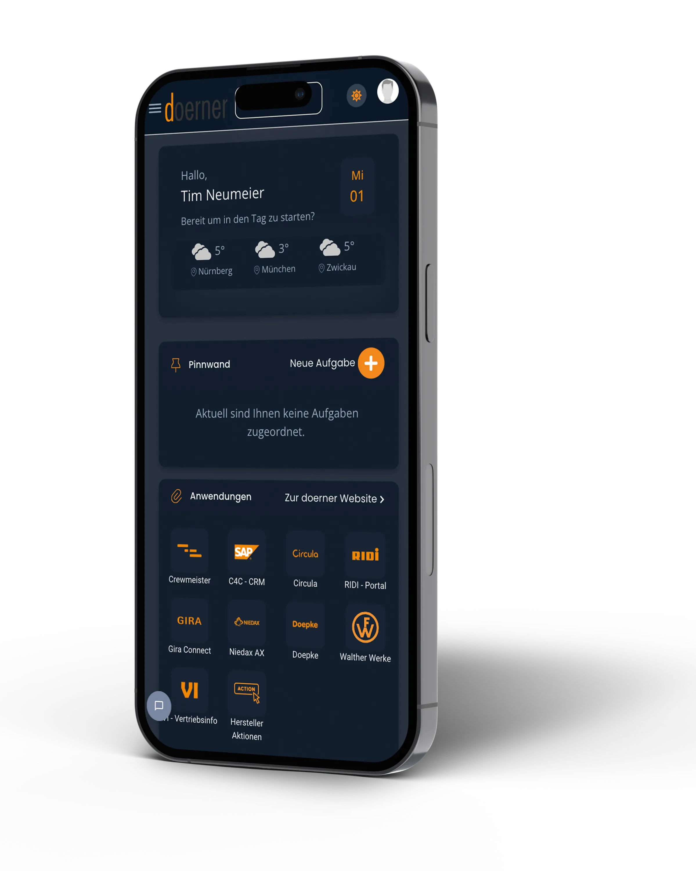 Reale mobile Ansicht der Doerner Arbeitsplattform