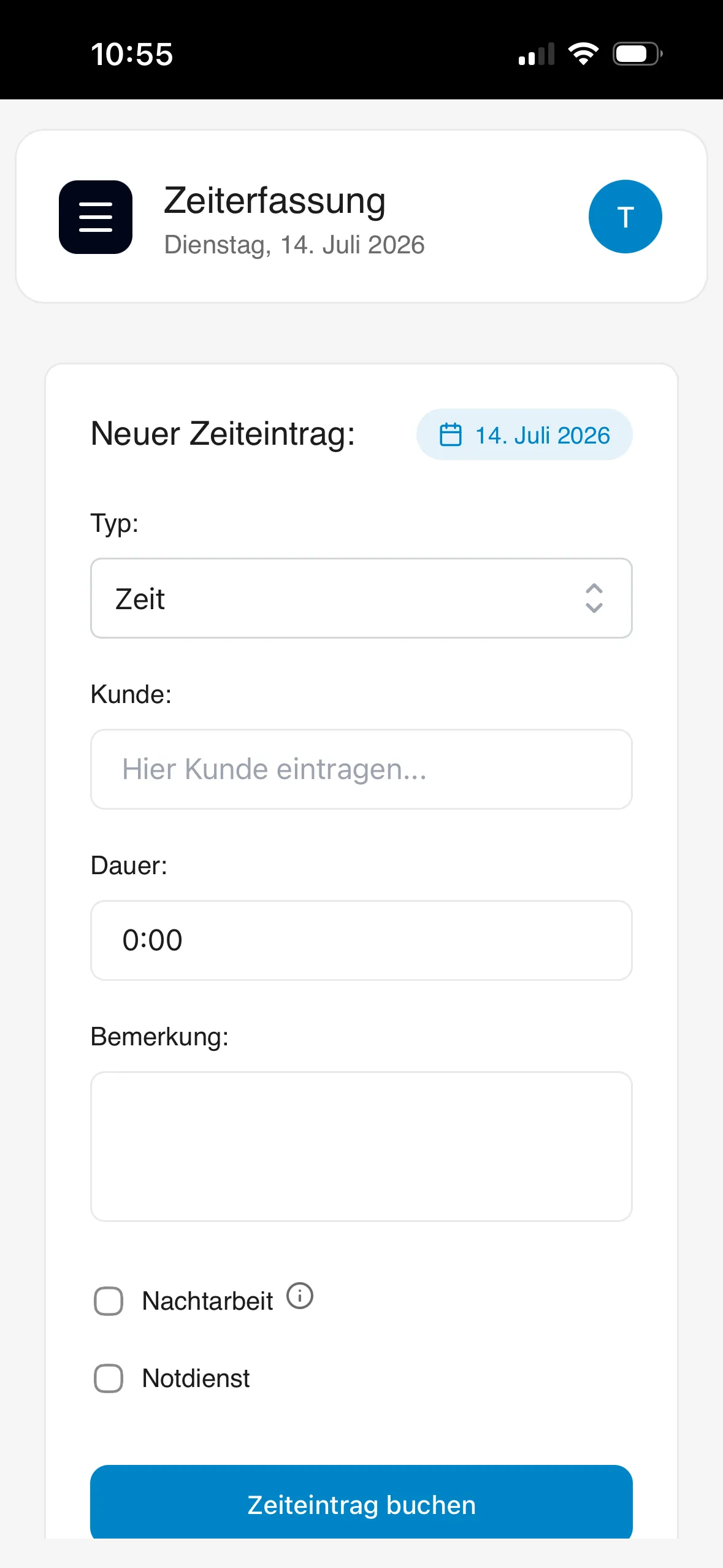Mobile Zeiterfassung der ENT-TRO Mitarbeiterplattform